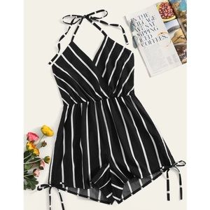 Black and White Striped Romper
